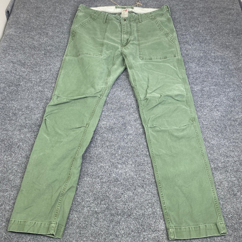 Relwen Mens Fatigue Pants Olive Green Cotton Blend Straight Leg Size 38